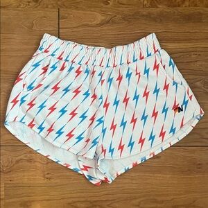 Aviator Nation White Shorts with Red and Blue Lightning